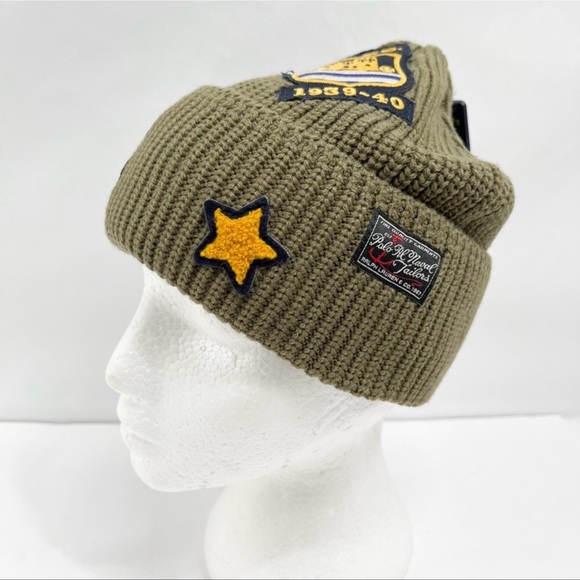 Polo Ralph Lauren 1939-40 Green US Cuffed Skullcap Beanie Hat Tiger Star NEW - Picture 3 of 10